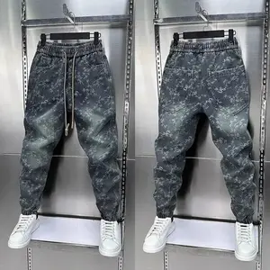 American Classic Jeans Fashion Belt Harreb High Quality Lose Harajuku Straight Hairy trousers Men's Clothing Men's Black(Sheets)