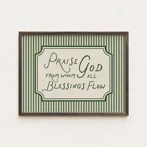 Praise God from Whom All Blessings Flow | Christian Wall Art | Vintage Hymn Quote | Green Striped Bible Verse Decor | Doxology Art M
