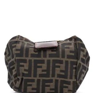 Pre-owned FENDI Canvas Plain, Leather, Nylon Toiletry Bags Vintage Cosmetic Pouch Zucca Canvas Small by Rebag