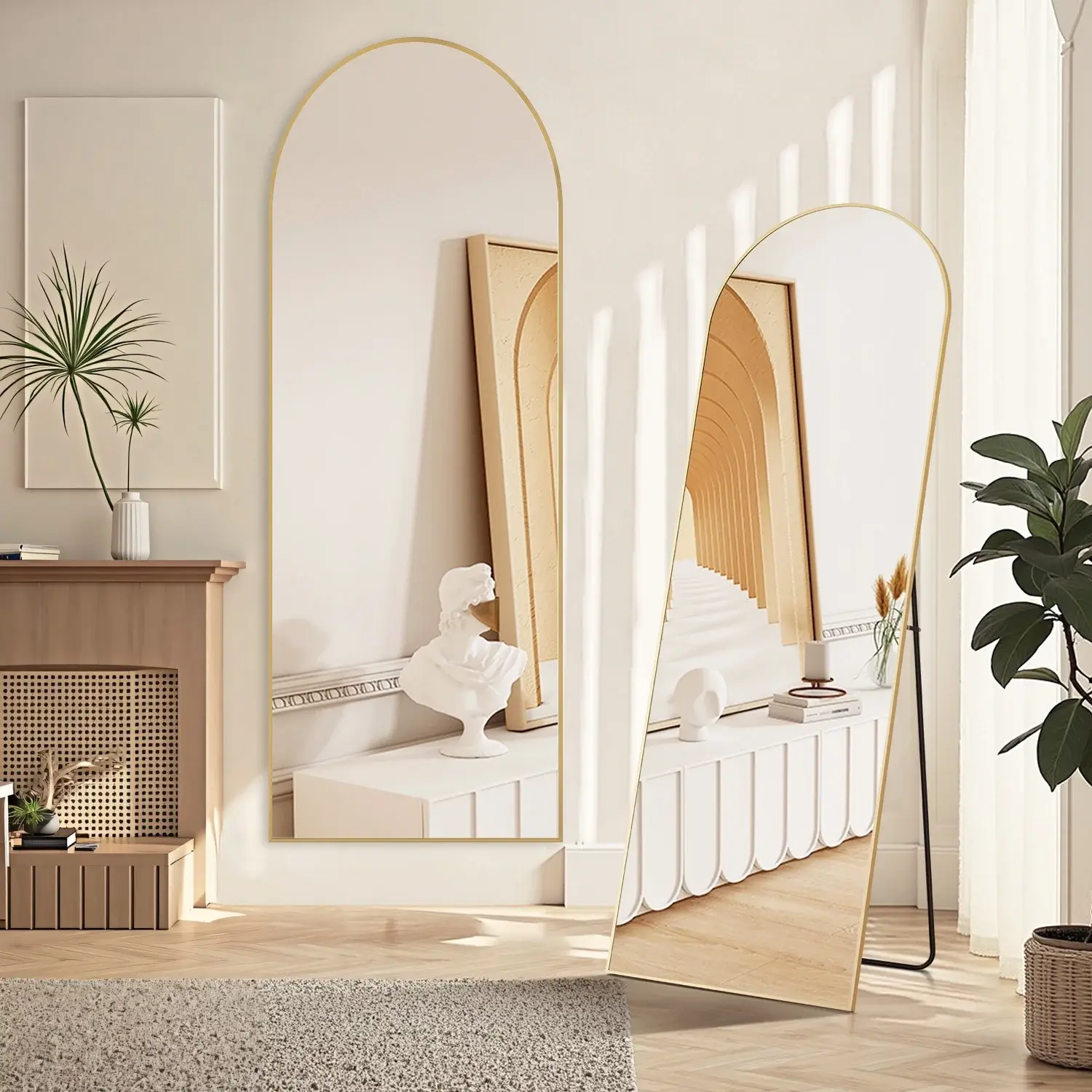59"X16" Arched Full Length Mirror Full Body Mirror Floor Mirror Standing Hanging or Leaning Wall,Gold IULULU