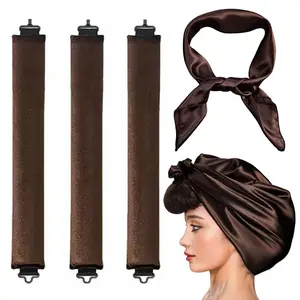 4 in 1 Heatless Curling Rod Set, Velvet No-Heat Hair Curlers with Silk Scarf, Sleep-in Curling Kit for Long Medium Hair, Damage-Free Bouncy Waves Styling Tool