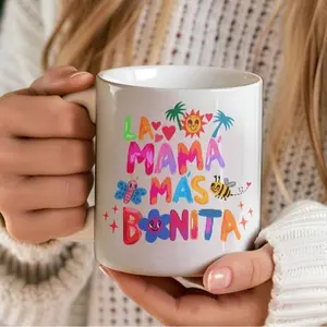 La Mama Mas Bonita Mug, Mother's Day Gift, Gift for Moms, Cute for Women, Grandma, Aunt, Sister, Dia de las Madres, Regalos para mama Funny Ceramic Coffee Cup, Sarcastic Humor Drinkware