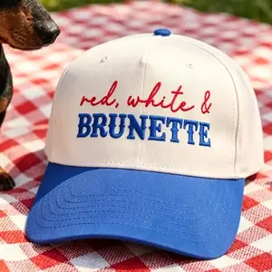 Women's Red White & Brunette Patriotic Embroidered Trucker Hat - Adjustable Mesh Snapback 4th of July Baseball Cap, Ideal for Memorial Day, Summer Outfits
