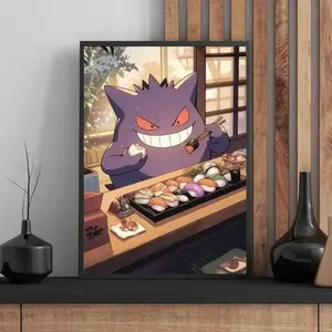 Gengar Sushi Poster, Anime Display, Bedroom Aesthetic, Unframed Wall Art, Japanese Style Home Decor