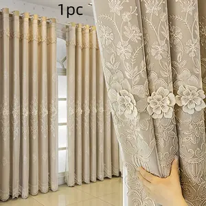 European Style Double Layer, Embroidered Lace Top, Blackout Polyester Bottom, Living Room & Bedroom Decor, Multiple Colors Available, Home Decoration Curtain