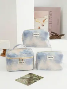 1pcs/3pcs Blue large capacity makeup bag, cute and elegant Bohemian style holiday casual wash bag, fashionable high-end handbag, zipper portable travel wash bag, portable storage bag, makeup bag set, soft fabric makeup bag set, women's wallet and handbag,