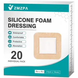 20 Pcs Silicone Foam Dressing 4x4 Gentle Border, HSA FSA Eligible, Waterproof Silicone Bandages for Wounds Care, Bed Sore Patches, Super Absorbent Wound Dressing, Self Adhesive Pressure Sore Pads