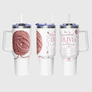 Unraveled Tour Inspired 40oz Tumbler, Pink Yarn Aesthetic Travel Mug, Pop Concert Fan Stainless Steel Cup Gift