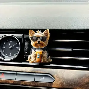 Cute Dog Acrylic Car Air Vent Perfume Clip Funny Auto Aroma Diffuser Creative Dashboard Decoration Adorable Car Accessories Stylish Interior Ornament Long Lasting Car Fragrance Holder Practical Auto Accessory Must Have Halloween Spooky Trendy Car Decor