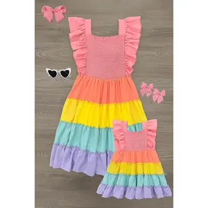 Mom & Me - Rainbow Pastel Ruffle Dress