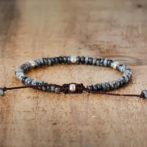 Natural Larvikite Bracelets - Heart Healing Men Accessories - Adjustable Handmade Gemstone Bead Crystal Bracelet Black Onyx