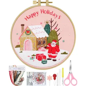 Christmas Embroidery Kit for Beginners,  Stitch Set for Include Embroidery Cloth Hoops Threads for Craft Lover Hand Stitch with Embroidery Skill Techniques (Santa Claus)