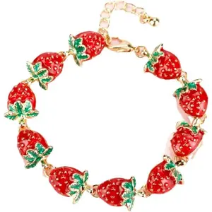 Cute Strawberry Bracelet Rings Enamel Fruit Charm Strawberry Lover Gifts Strawberry Pendent  For Women s