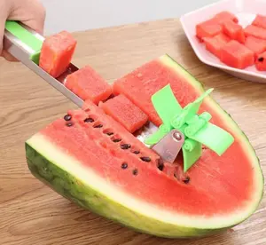 Watermelon Windmill Cutter Slicer, Stainless Steel Shape Fruit Tools Quickly Cut Tool Kitchen Gadgets with Melon Scoop Utensils