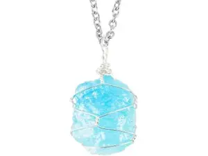 Raw Aquamarine Necklace,Gemstone Crystal Healing Stone Necklace,Birthstone Necklace,Wire Wrap