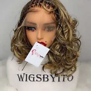 WIGSBYITO 6by6 Human Hair Closure Messy Boho Spanish Bob Beautiful Mixed Color 8-10inches Lightweight Wig Human hair baby hair