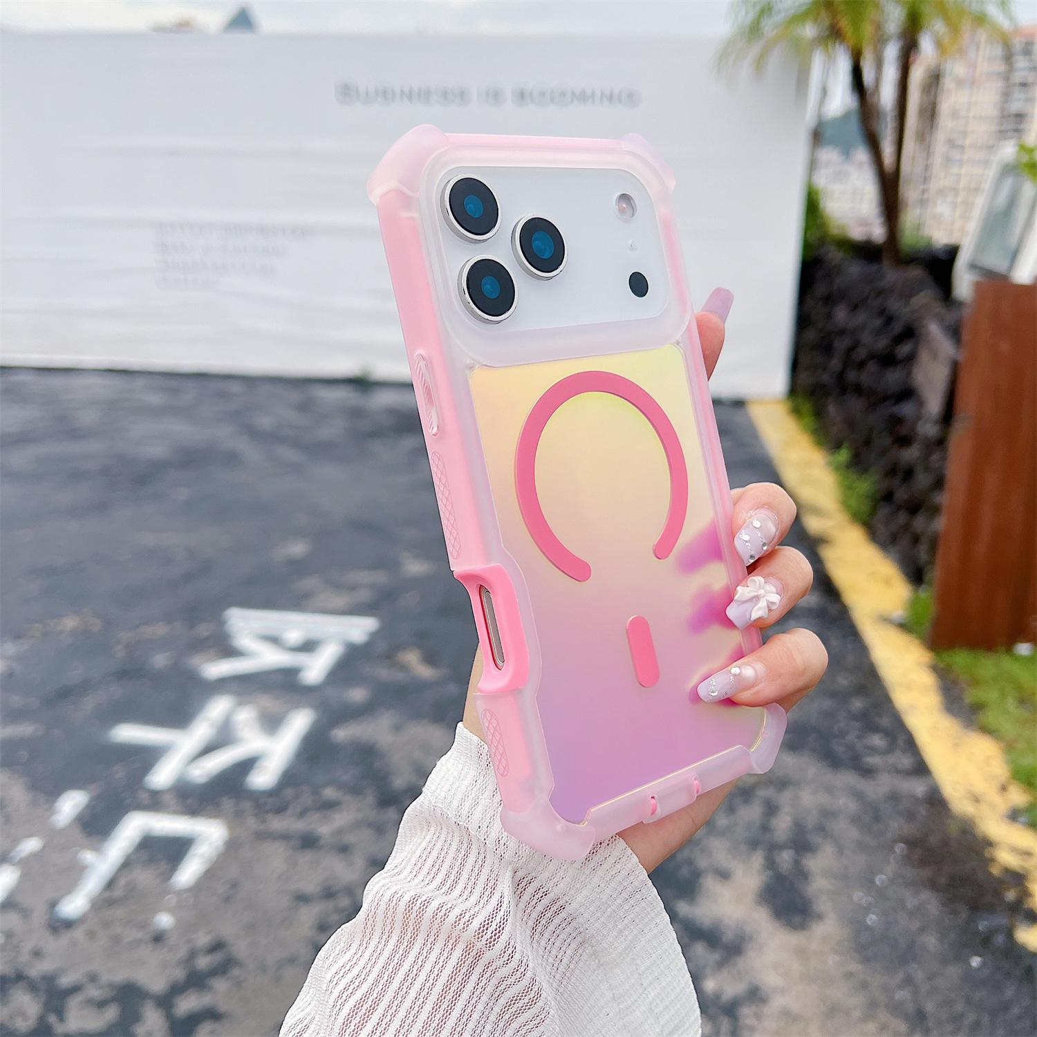 HOTSIAD Iridescent Laser Fluorescent Cute Phone Case [MagSafe Compatible] Shockproof Anti-Slip Anti-Scratch Drop Protection Case for iPhone 17 16 Pro Max 15 14 13 Pro Max