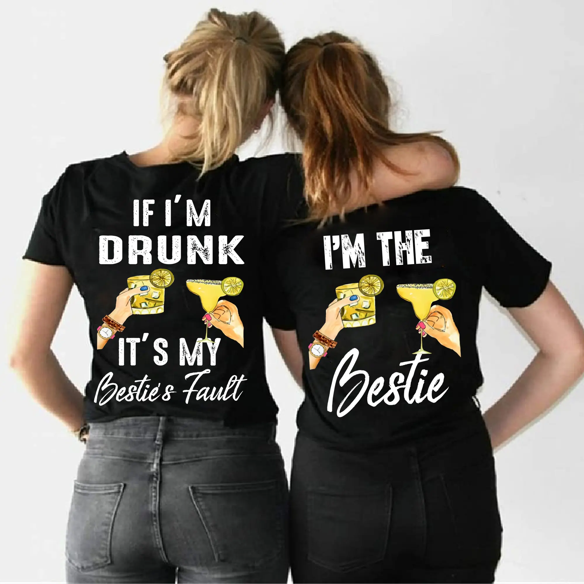 Funny Bestie T-Shirt for Women, Short Sleeve Smooth Cotton Tee, Seamless Ribbed Graphic Top for Matching BFF Outfits & Girls Night Party, Shortsleeve, Fitted, Fabric, Tshirt, Printed