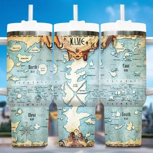 Personalized 1 Piece World Map Tumbler – Custom Name Grand Line Map Cup, Anime Pirate Adventure Gift Inspired by OP, Perfect for Fans of OP