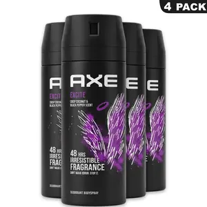 AXE Excite Deodorant Body Spray 4 Pack (5.08oz/150ml) - Crisp Coconut & Black Pepper Scent with 48-Hour Fragrance Bodydeodorant Scented