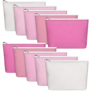 10 Pcs Canvas Makeup Bags Bulk for Women Wedding Travel Toiletry Cosmetics Bags Blank DIY Pencil Pouch, Gift for Patrick's Day Easter Bridal Shower Mental Health(Pink)