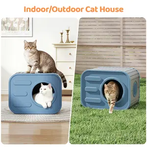 TikTokShopSpringGlowUp All-Weather Outdoor/Indoor Cat House for Feral Cats - Resin Durable Waterproof Windproof Cat Shelter with Dual Ventilation, Scratch-Resistant Pet Bed for Warm & Cozy Rest（20.7''×14.3''×15.8'') ）
