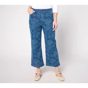 Denim & Co. Regular Laser Printed Wide Leg Crop Jean