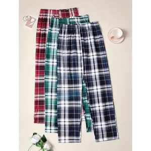 Plaid Comfort Pajama Pants 3-Pack - Polyester Blend with Elastane, Regular Fit, Assorted Plaid Designs for Men