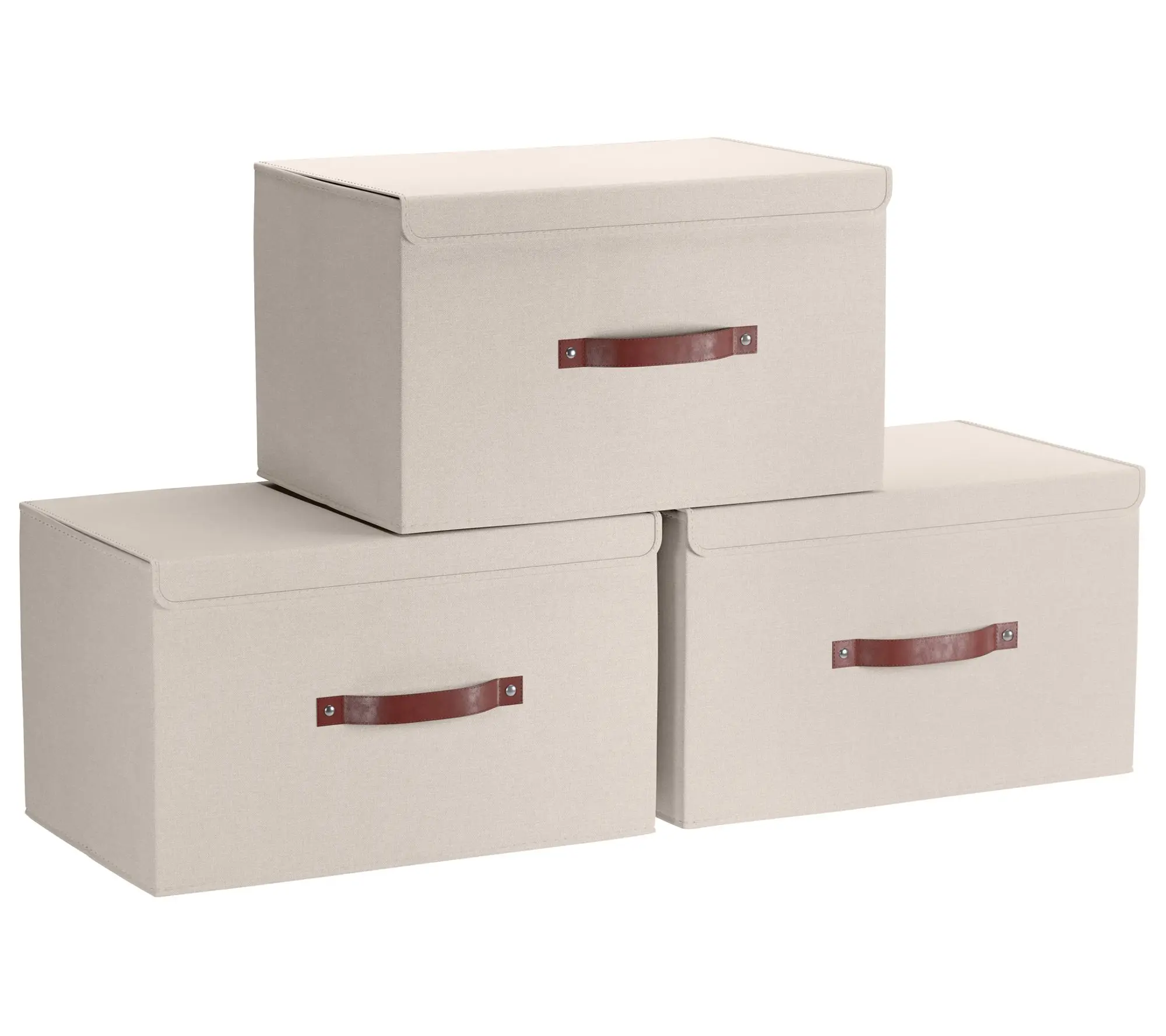 Ornavo Home Linen Storage Bins with Leather Handles and Lid Ornavo Home Linen Storage Bins with Leather Handles and Lid