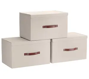 Ornavo Home Linen Storage Bins with Leather Handles and Lid Ornavo Home Linen Storage Bins with Leather Handles and Lid