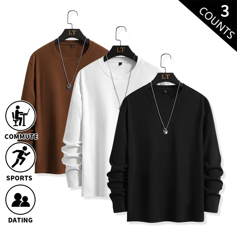 3-Pack Men’s Soft Dralon Thermal Base Layer Long Sleeve Shirts, Crew Neck Warm Fleece Undershirts, Solid Color Breathable Casual Layering Tops, Lightweight Stretch Basic Long Sleeve T-Shirts