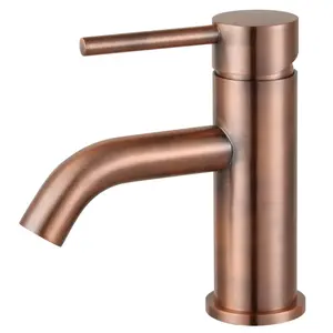 212 MAIN Concord Modern Cylindrical Deck Mount Single-Handle Drip-Free Bathroom Faucet with Push-Popup Drain, Antique Copper
