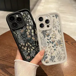 Vintage Floral Design Case for iPhone 16 15 14 Pro Max 13 12 11 XR XS Plus-shockproof, anti-slip silicone smart phone protector, perfect gift for girls & women Protection Cover Protective Cellphone Black Casing Smartphone Flower
