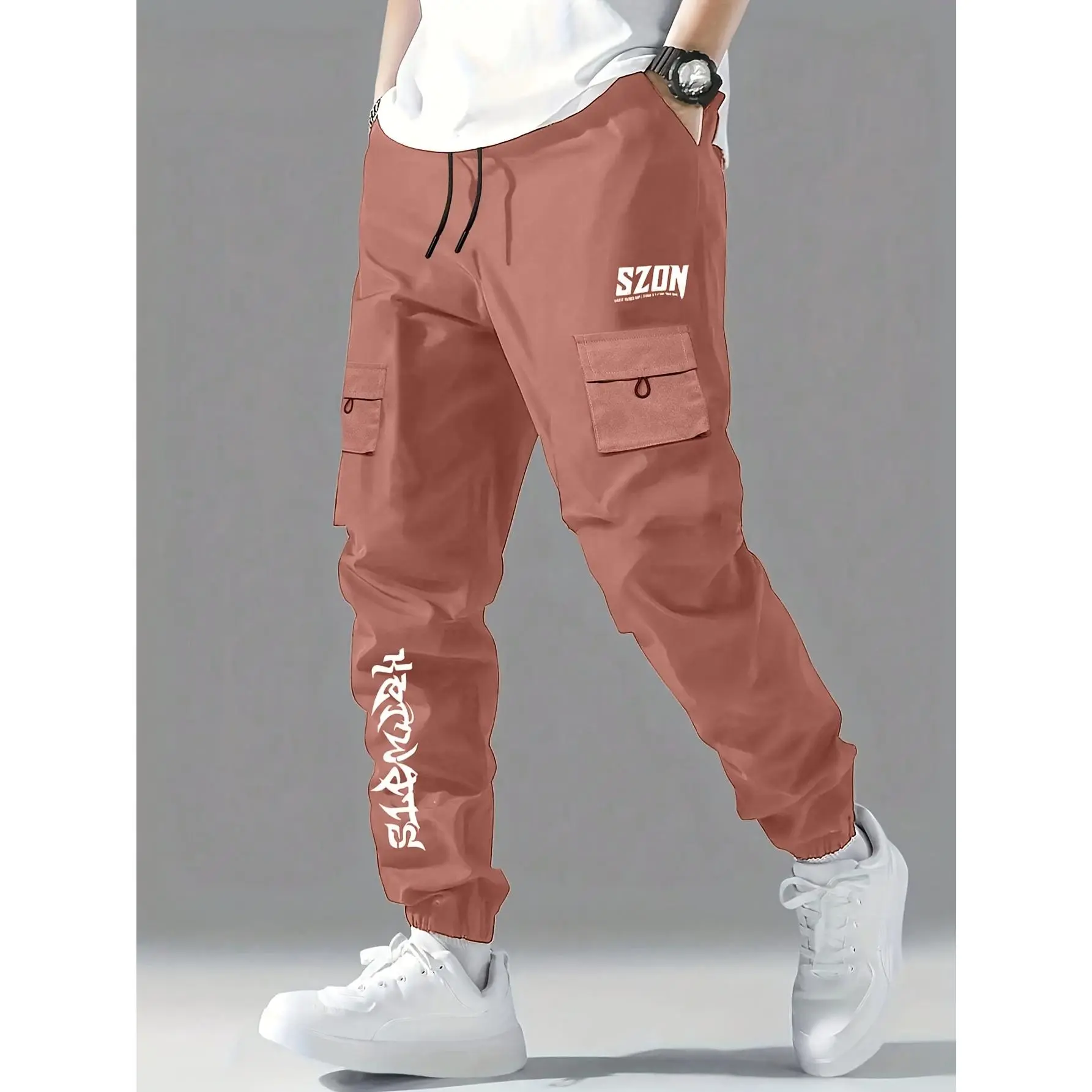 Boys' Regular-Fit Polyester Work Trousers with Letter Print, Casual Wear Bottoms