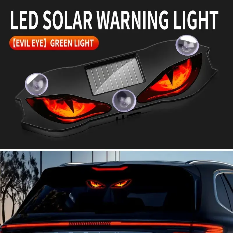 Solar-Powered Car Demon Eye LED Lights - Wireless Suction Cup Dynamic Eyes Ambient Glow, Type-C Dual Charge, Suitable for Cars/SUVs, Trucks, Cool Decorative Automotive Lighting