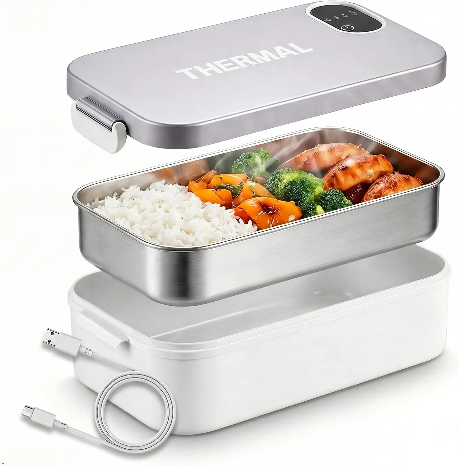 Electric Lunch Box 900ml Removable Stainless Steel Pot USB Food Warmer,Leak-Proof Portable Meal Heater for School, Office & Car – Non-Stick Interior, Fast Heating, USB Powered