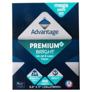 Advantage Bright Print Multipurpose Inkjet-Laser Paper, 8.5"x11" Letter Size, White, 24lb, 800 Sheets