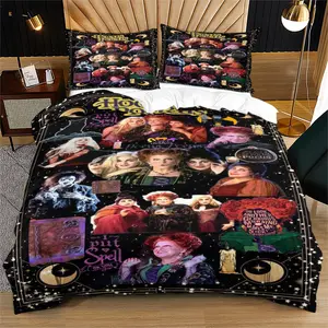 Soft Durable Hocus Pocus Bedding Set, Includes 1 Fitted Sheet and 1 or 2 Pillowcases, No Cotton Inner Core, Ideal for Daily Use, Holidays, Birthdays