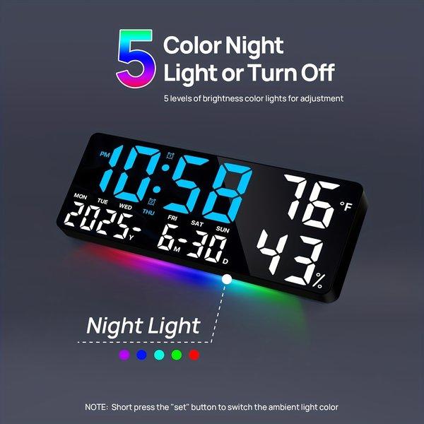Large LED Alarm Clock with Temperature & Humidity Display – Digital Clock with Timer, Week Display, Bright Adjustable Screen for Bedroom Living Room Office
