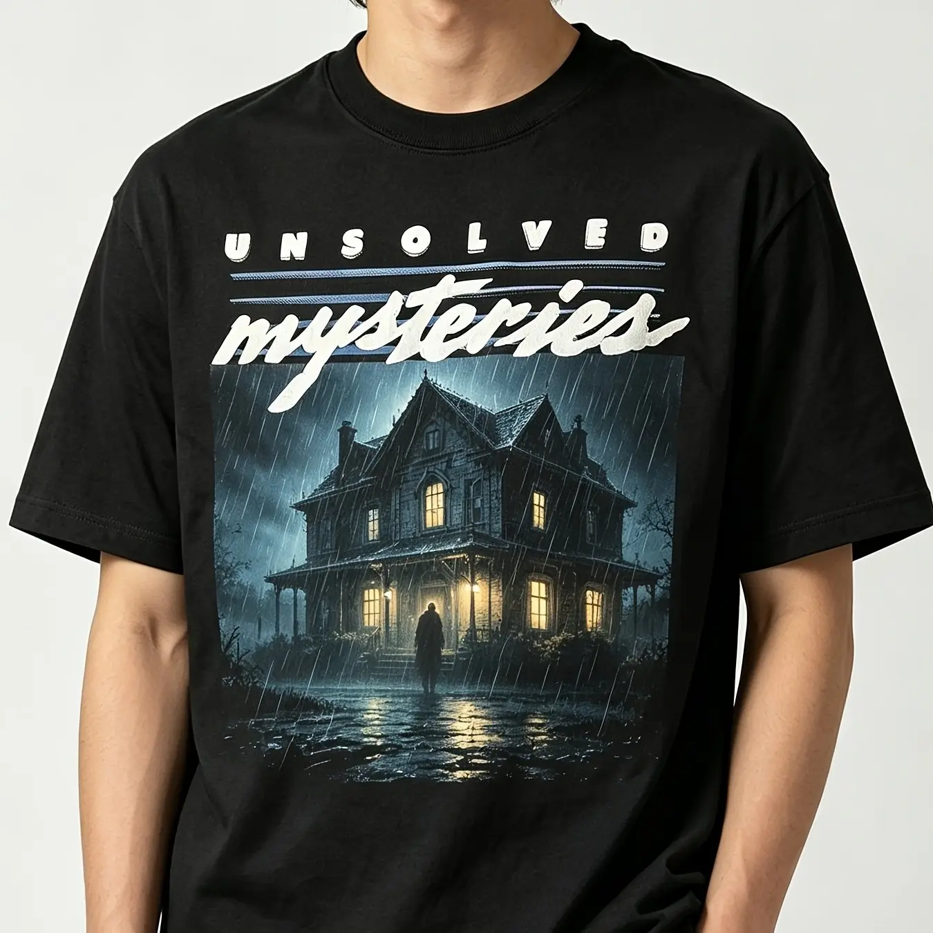 Men's & Women's Retro 80s Unsolved Mystery Haunted House Graphic Unisex 100% Cotton T-Shirt, Soft, All Season Casual Streetwear Essential, All-Match All Season Style
