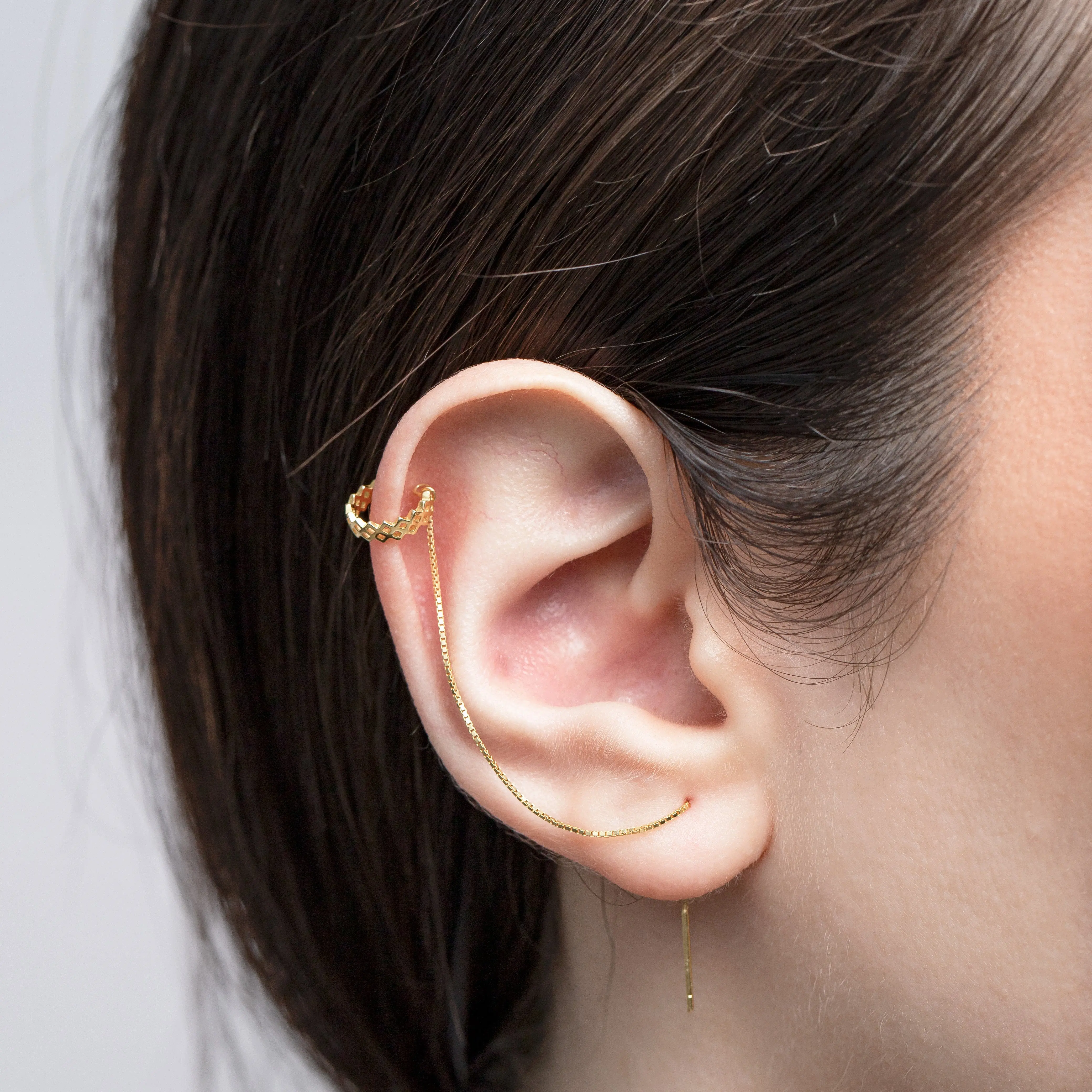 Ear Cuff Chain Earrings — Minimalist Sterling Silver Pair