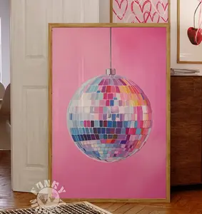 Disco Ball Print, Maximalist Decor, Pink Funky Trendy Painting,  Print, Preppy Wall Art, Dopamine Printable Art Dorm Room Girly Print