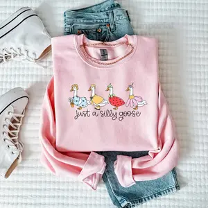 Just A Silly Goose Sweatshirt, Funny Cute Goose Sweatshirt, Trendy Casual Pullover, Gifts for Animal Lovers, Fun Quirky