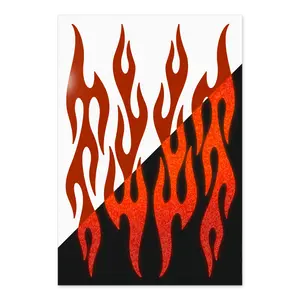 Set of 4 Red Flames Reflective Decals, Retro Flame Bike Helmet Stickers Sheet, Hotrod Fire Motorcycle Reflector Transfers / #876R-Red