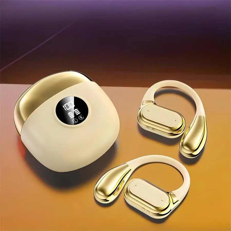 Open ear bone conduction earphone, BT wireless clamps on the earphone, with digital display charging case, chargeable, 12 hours of playback time sports earphone, suitable for running, walking, sports, Conduction Earbuds, Audio, Bluetooth