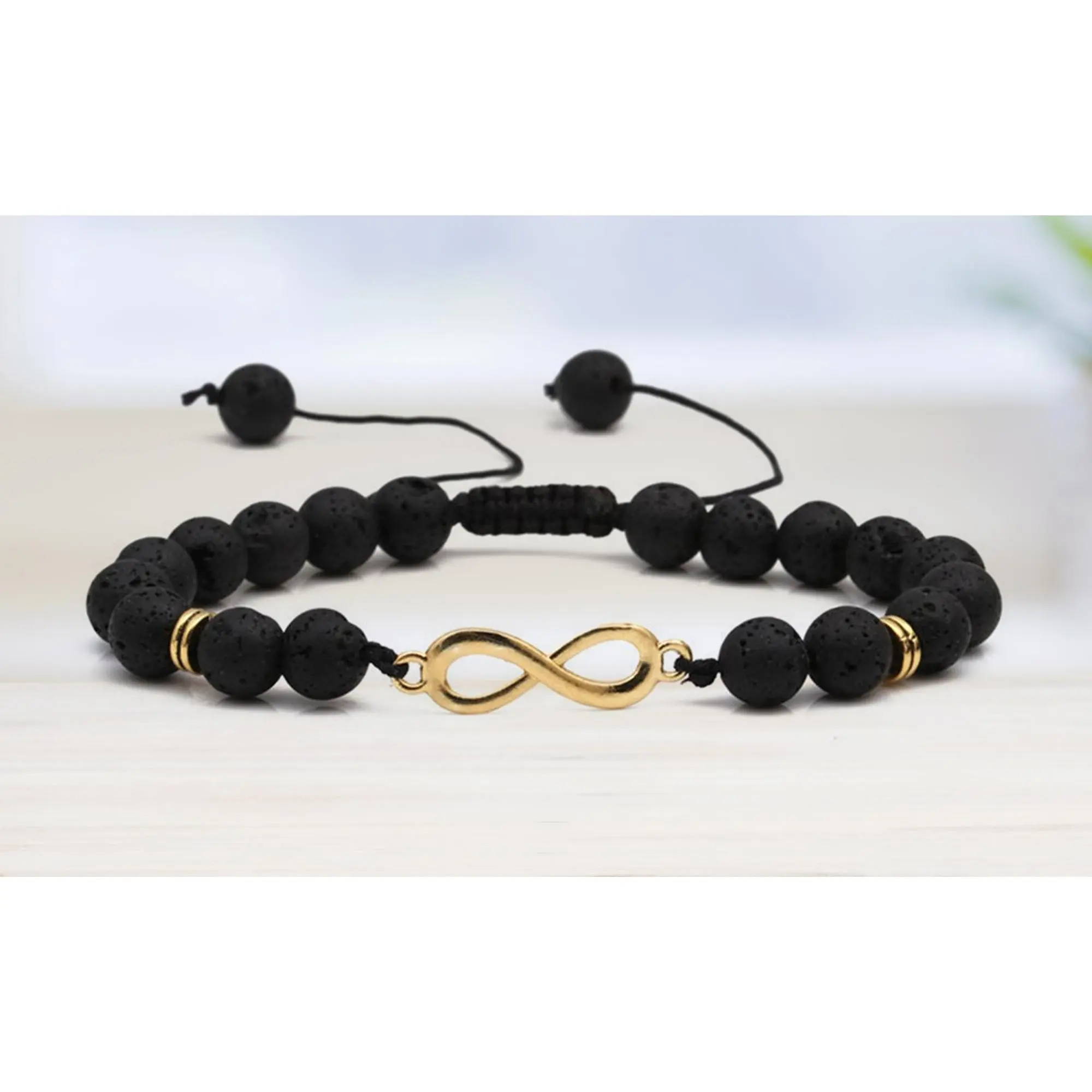 Infinity Aromatherapy Bracelet - Natural Lava Stone Beads, 7.5-Inch 7.5" Circumf. Stretch Cord, Unisex Modern Design for Stress Relief, Absorbs Essential Oils, Daily Wear Fashion Accessory, 7.5 Inches