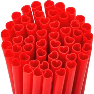 Red Heart Disposable Straws 50 Count Plastic Drinking Straw for Valentines Day, Birthday Party, Bridal Shower & Wedding Supplies