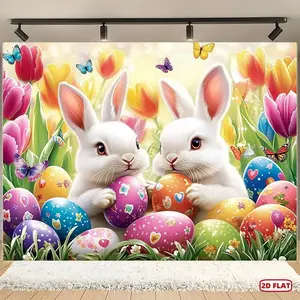 1pc 2D Flat, Easter Spring Theme Polyester Photography backdrop & Party banner&Background cloth, - Perfect for Outdoor Indoor Party Banners, Holiday Parties, Home Decor & Studio Props, Garage Door Hanging Decor