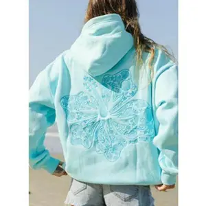 2026 Spring Pink Palm Bubble Embroidery Casual Hoodie for Women with Pocket Creative Hooded Sweatshirt Versatile Streetwear Pullover Womenswear Tops