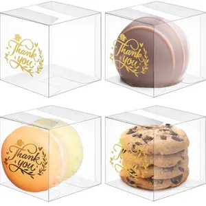100 Pcs Macaron Boxes Small Thank You Gift Box 2 x 2 x 2 Inch Clear Boxes for Favors Party Favor Boxes Treat Boxes for Desserts Pastry Packaging Bulk for Wedding Baby Shower Party Supplies